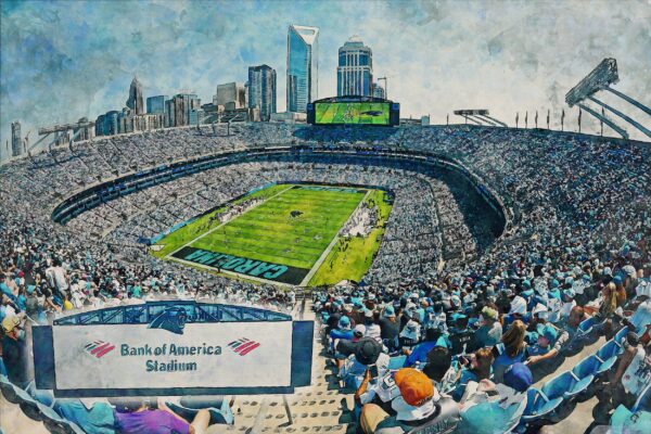 Canvas-Print of Bank of America Stadium, Watercolor Digital Sketch Print Canvas Print, Football, Carolina Panthers, Charlotte North Carolina, Pro - Image 3