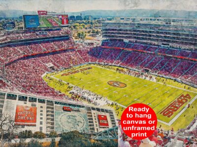 Canvas-Print of Levi's Stadium , Watercolor Digital Sketch Print Canvas Print,  Football, San Francisco 49ers , San Francisco California