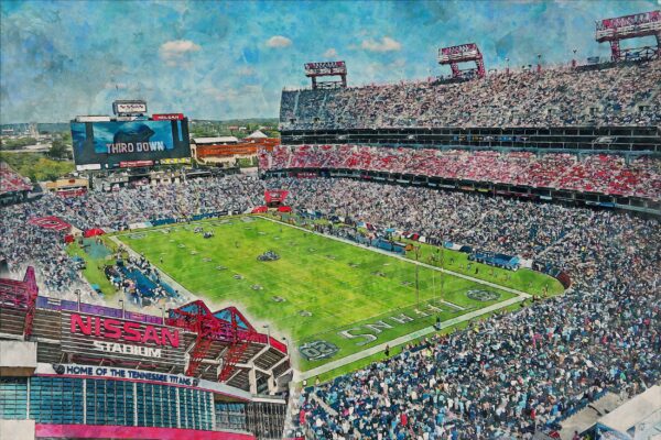 Canvas-Print of Nissan Stadium, Watercolor Digital Sketch Print Canvas Print, Nashville Tennessee, Tennessee Titans, Pro - Image 3
