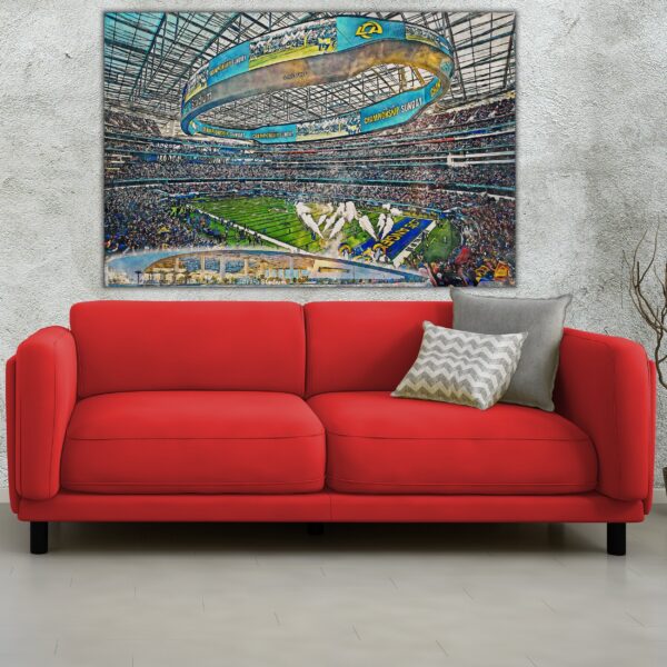Canvas-Print of SoFi Stadium, Watercolor Digital Sketch Print Canvas Print, Los Angeles California, Los Angelese Rams, Pro - Image 2