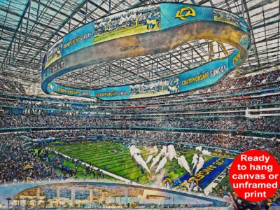 Canvas-Print of SoFi Stadium, Watercolor Digital Sketch Print Canvas Print, Los Angeles California, Los Angelese Rams, Pro