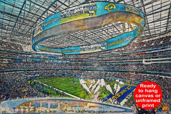 Canvas-Print of SoFi Stadium, Watercolor Digital Sketch Print Canvas Print, Los Angeles California, Los Angelese Rams, Pro