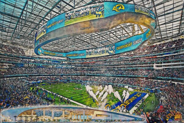 Canvas-Print of SoFi Stadium, Watercolor Digital Sketch Print Canvas Print, Los Angeles California, Los Angelese Rams, Pro - Image 3
