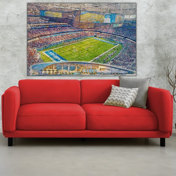 Canvas-Print of SoFi Stadium, Watercolor Digital Sketch Print Canvas Print, Los Angeles California, Los Angeles Chargers, Pro - Image 2
