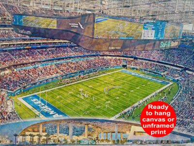 Canvas-Print of SoFi Stadium, Watercolor Digital Sketch Print Canvas Print, Los Angeles California, Los Angeles Chargers, Pro