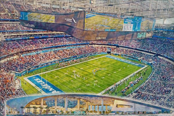 Canvas-Print of SoFi Stadium, Watercolor Digital Sketch Print Canvas Print, Los Angeles California, Los Angeles Chargers, Pro - Image 3