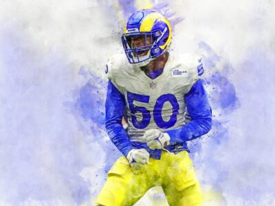 Bobby Wagner watercolor, LA Rams wall art, Los Angeles Rams Bobby Wagner poster on Canvas