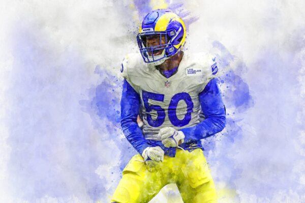 Bobby Wagner watercolor, LA Rams wall art, Los Angeles Rams Bobby Wagner poster on Canvas