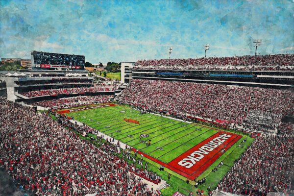 Arkansas Razorbacks, Donald W. Reynolds Razorback Stadium , Watercolor Digital Sketch Print Canvas Print, University of Arkansas Football - Image 3