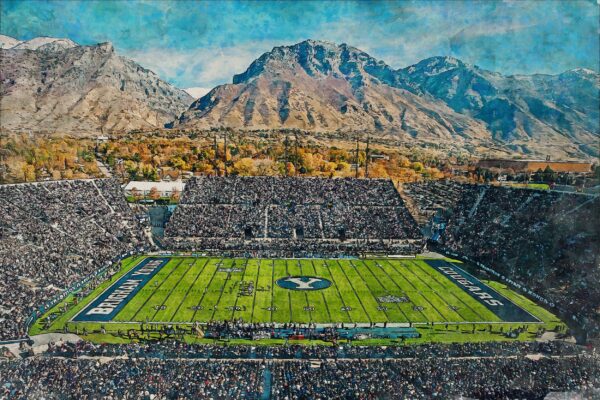 Canvas-Print of BYU Cougars, LaVell Edwards Stadium , Watercolor Digital Sketch Print Canvas Print, BYU, Provo Utah - Image 3