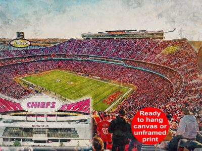 Canvas-Print of Arrowhead Stadium, Watercolor Digital Sketch Print Canvas Print,  Football, Kansas City Chiefs, Kansas City Missouri, Pro