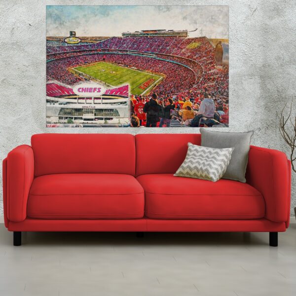 Canvas-Print of Arrowhead Stadium, Watercolor Digital Sketch Print Canvas Print,  Football, Kansas City Chiefs, Kansas City Missouri, Pro - Image 2