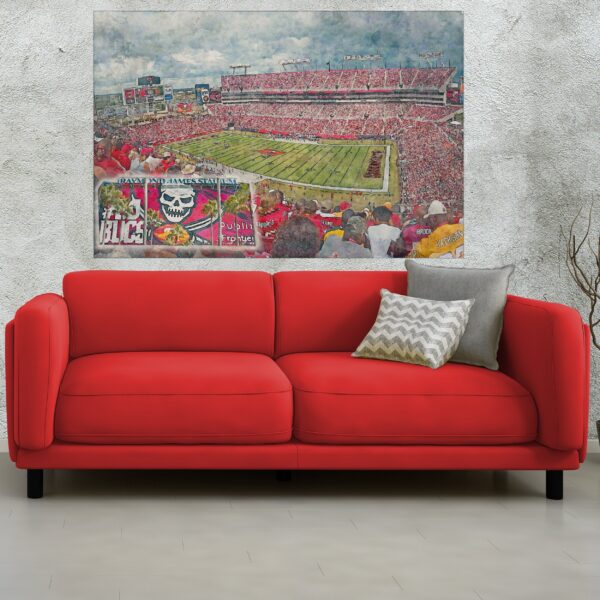 Canvas-Print of Raymond James Stadium, Watercolor Digital Sketch Print Canvas Print, Tampa Florida, Tampa Bay Buccaneers - Image 2