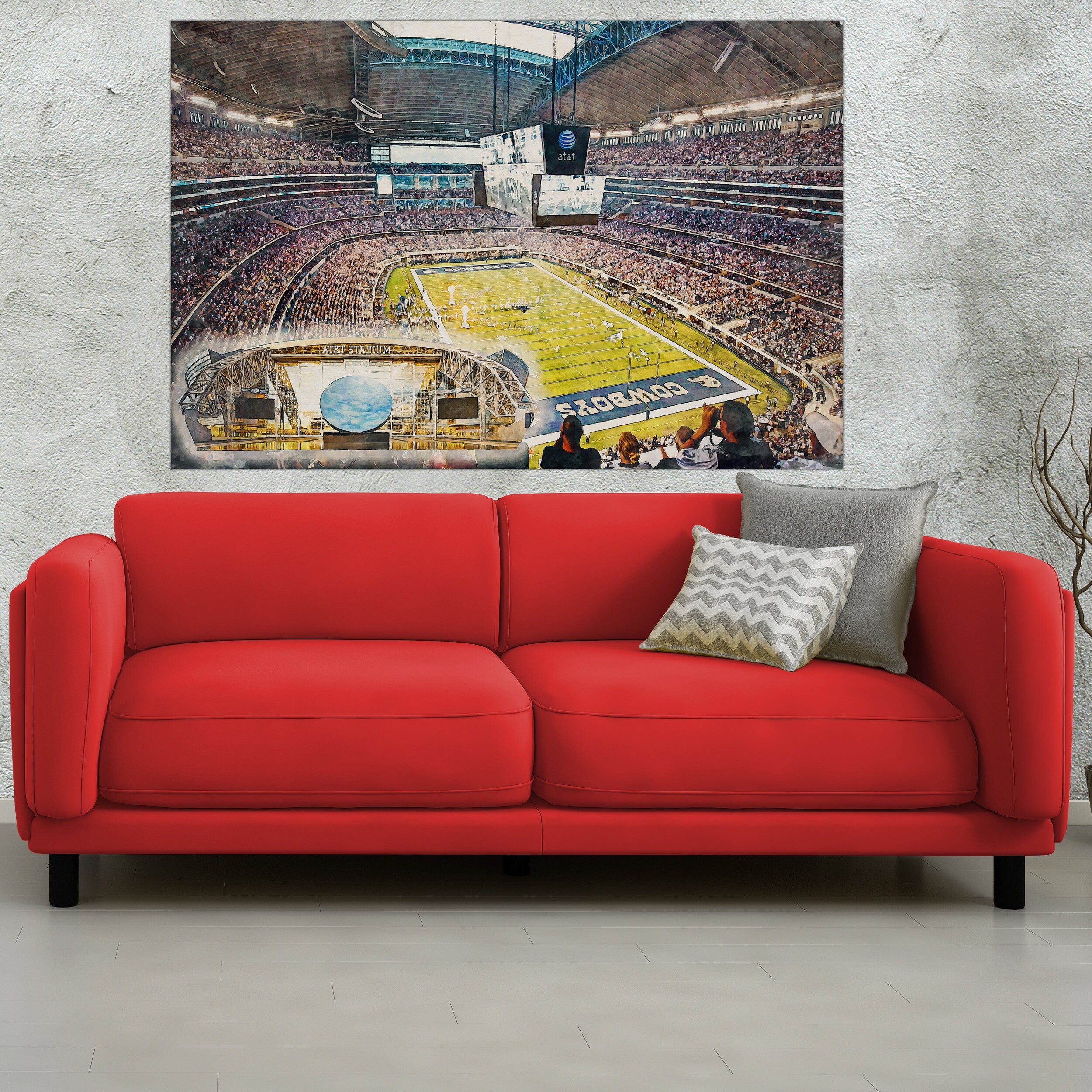Canvas-Print of AT&T Stadium, Watercolor Digital Sketch Print Canvas Print,  Football, Dallas Cowboys, Dallas Texas, Pro - Image 2