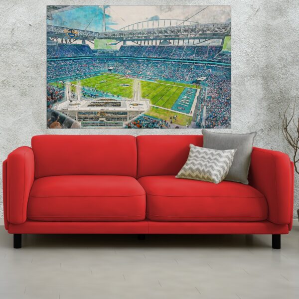 Canvas-Print of Hard Rock Stadium, Watercolor Digital Sketch Print Canvas Print,  Football, Miami Dolphins, Miami Florida