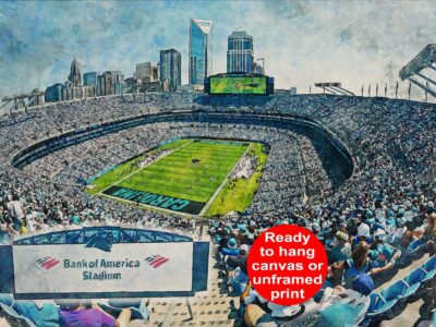 Canvas-Print of Bank of America Stadium, Watercolor Digital Sketch Print Canvas Print, Football, Carolina Panthers, Charlotte North Carolina, Pro