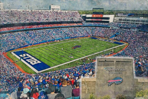 Canvas-Print of Highmark Stadium, Watercolor Digital Sketch Print Canvas Print,  Football, Buffalo Bills, Buffalo New York, Pro - Image 3
