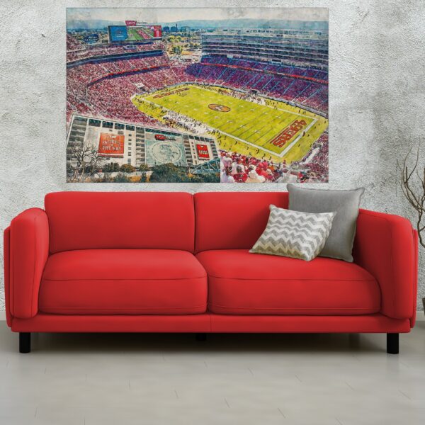 Canvas-Print of Levi's Stadium , Watercolor Digital Sketch Print Canvas Print,  Football, San Francisco 49ers , San Francisco California - Image 2