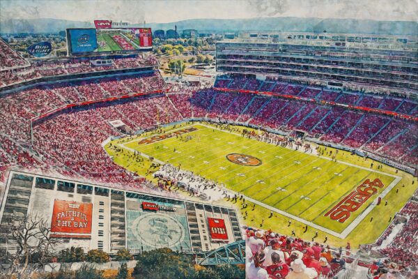Canvas-Print of Levi's Stadium , Watercolor Digital Sketch Print Canvas Print,  Football, San Francisco 49ers , San Francisco California - Image 3