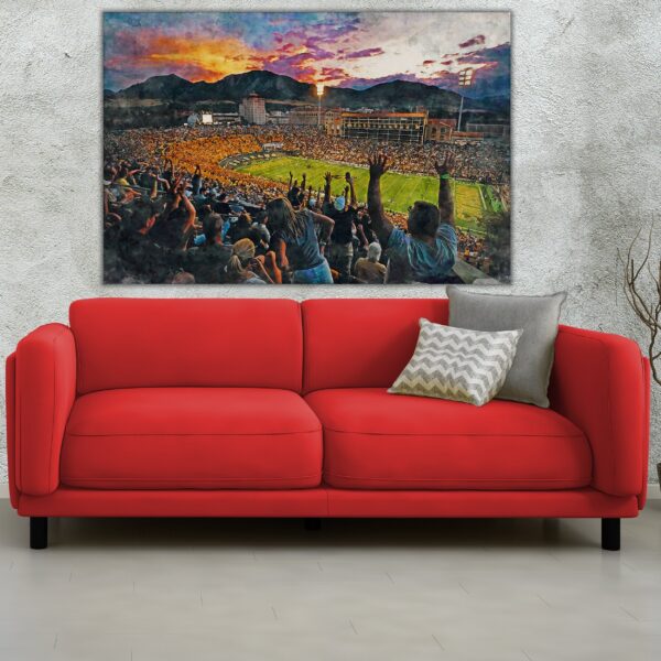 Canvas-Print of Colorado Buffaloes, Folsom Field , Watercolor Digital Sketch Print Canvas Print, University of Colorado, Boulder Colorado - Image 2