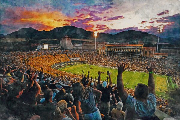 Canvas-Print of Colorado Buffaloes, Folsom Field , Watercolor Digital Sketch Print Canvas Print, University of Colorado, Boulder Colorado - Image 3