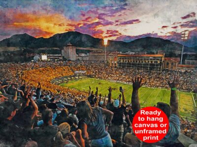 Canvas-Print of Colorado Buffaloes, Folsom Field , Watercolor Digital Sketch Print Canvas Print, University of Colorado, Boulder Colorado
