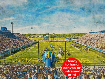 Canvas-Print of Delaware Blue Hens, Delaware Stadium , Watercolor Digital Sketch Print Canvas Print, University of Deleware, Newark Delaware