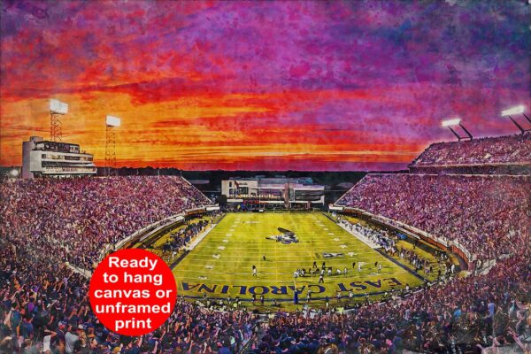 ECU Pirates, Dowdy-Ficklen Stadium , Watercolor Digital Sketch Print Canvas Print, East Carolina University, Greenville North Carolina