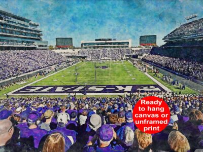 Kansas State Wildcats, Bill Snyder Family Stadium , Watercolor Digital Sketch Print Canvas Print, Kansas State University, Manhattan Kansas
