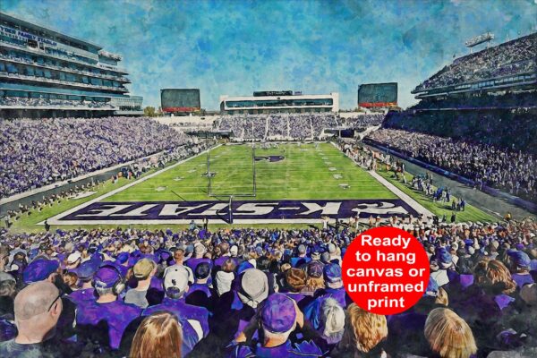 Kansas State Wildcats, Bill Snyder Family Stadium , Watercolor Digital Sketch Print Canvas Print, Kansas State University, Manhattan Kansas