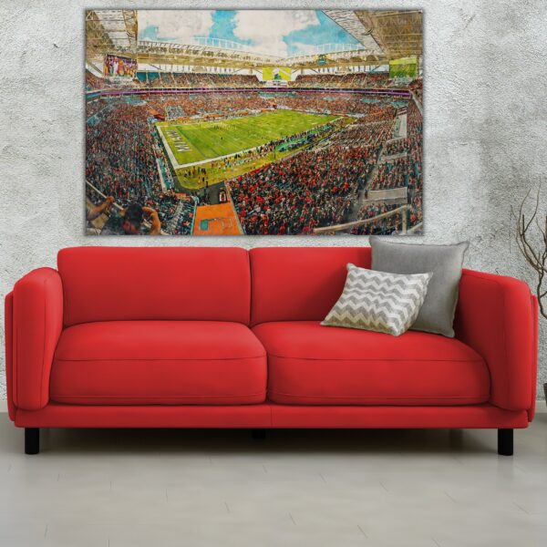 Canvas-Print of Miami Hurricanes , Hard Rock Stadium , Watercolor Digital Sketch Print Canvas Print , Miami University - Image 2