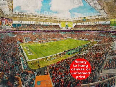 Canvas-Print of Miami Hurricanes , Hard Rock Stadium , Watercolor Digital Sketch Print Canvas Print , Miami University
