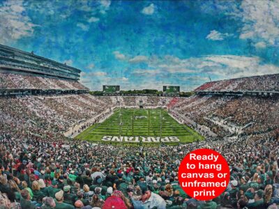 Michigan State Spartans, Spartan Stadium , Watercolor Digital Sketch Print Canvas Print , Michigan State University, East Lansing Michigan