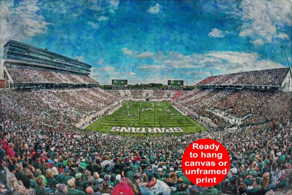 Michigan State Spartans, Spartan Stadium , Watercolor Digital Sketch Print Canvas Print , Michigan State University, East Lansing Michigan