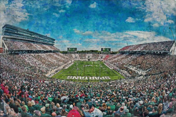 Michigan State Spartans, Spartan Stadium , Watercolor Digital Sketch Print Canvas Print , Michigan State University, East Lansing Michigan - Image 3