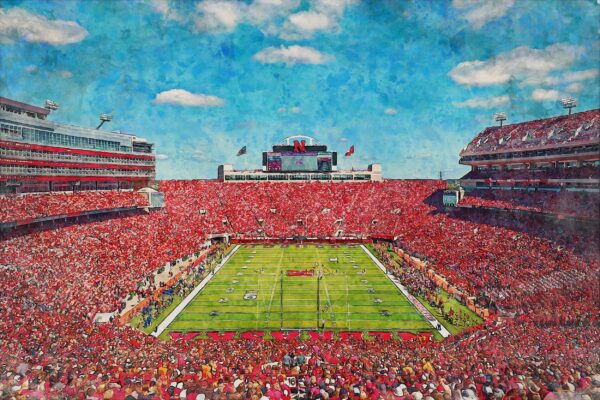 Nebraska Cornhuskers, Memorial Stadium , Watercolor Digital Sketch Print Canvas Print , University of Nebraska, Lincoln Nebraska - Image 3