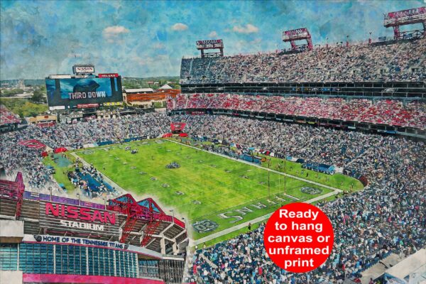 Canvas-Print of Nissan Stadium, Watercolor Digital Sketch Print Canvas Print, Nashville Tennessee, Tennessee Titans, Pro