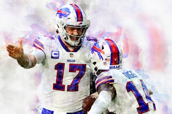 Stefon Diggs, Josh Allen watercolor, Buffalo Bills wall art, Buffalo Bills Stefon Diggs, Josh Allen Poster. Canvas, Stefon Diggs