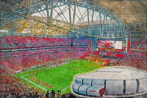Canvas-Print of State Farm Stadium , Watercolor Digital Sketch Print Canvas Print, Glendale Arizona, Arizona Cardinals, Pro - Image 3