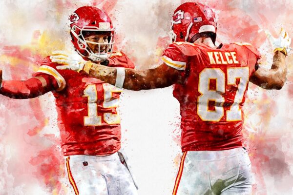 Travis Kelce, Patrick Mahomes watercolor, Kansas City Chiefs wall art, Kansas City Chiefs Travis Kelce. Patrick Mahomes poster on Canvas