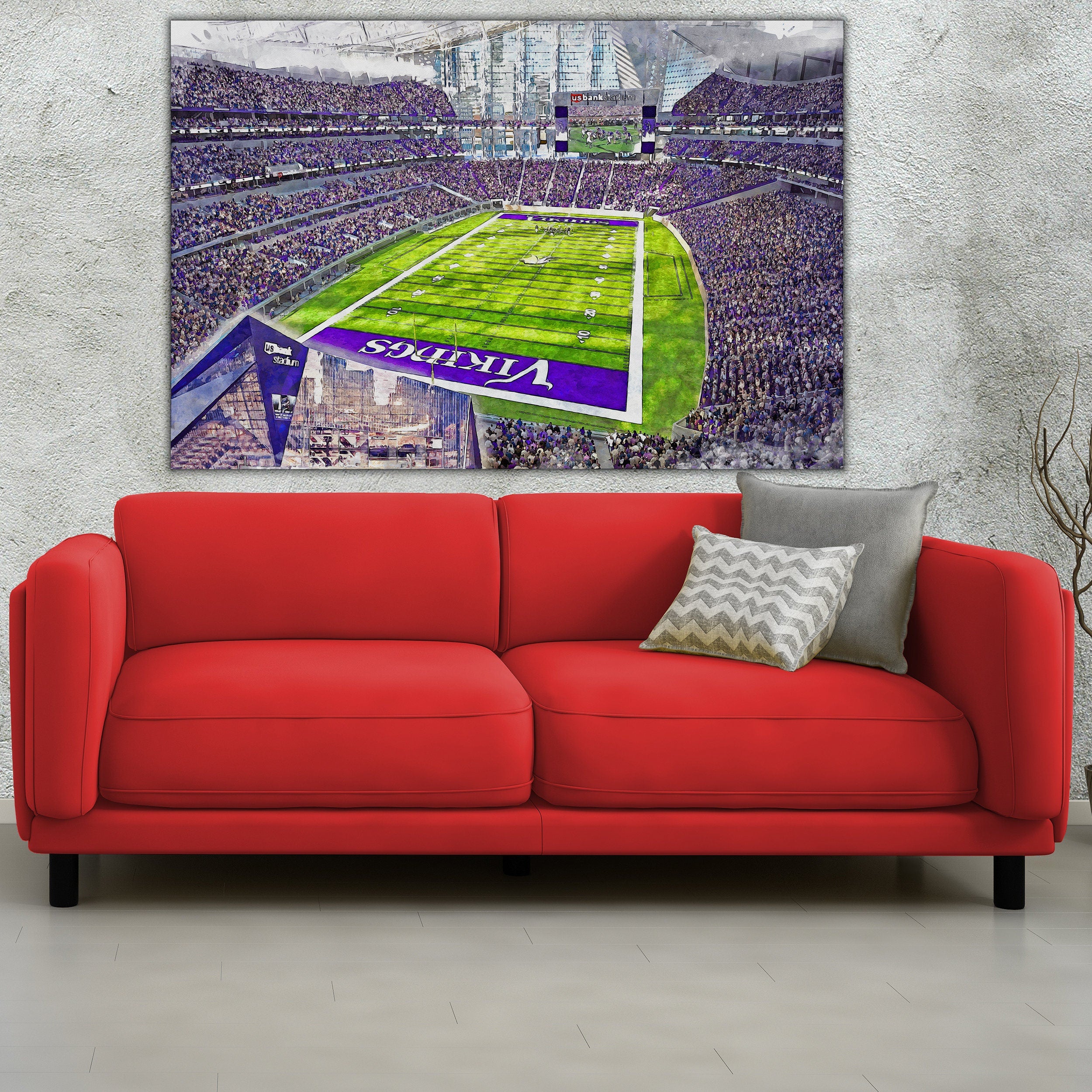 Canvas-Print of U.S. Bank Stadium, Watercolor Digital Sketch Print Canvas Print, Minneapolis, Minnesota, Pro - Image 2