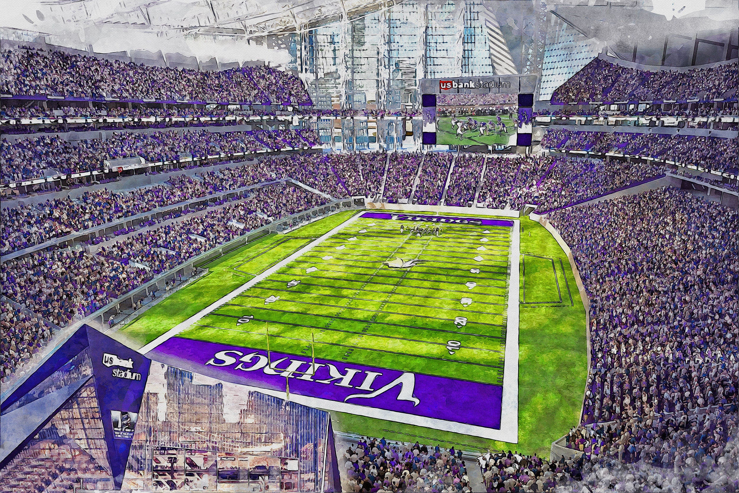 Canvas-Print of U.S. Bank Stadium, Watercolor Digital Sketch Print Canvas Print, Minneapolis, Minnesota, Pro - Image 3
