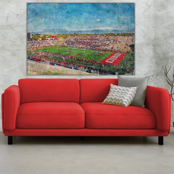 New Mexico Lobos, University Stadium , Watercolor Digital Sketch Print Canvas Print , University of New Mexico, Albuquerque New Mexico - Image 2