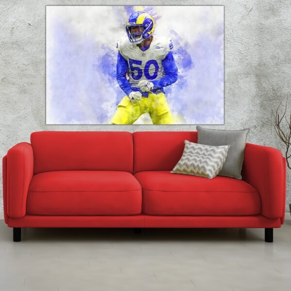 Bobby Wagner watercolor, LA Rams wall art, Los Angeles Rams Bobby Wagner poster on Canvas - Image 2