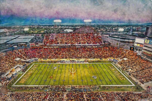 Arizona State Sun Devils, Sun Devill Football Stadium , Watercolor Digital Sketch Print Canvas Print, Sun Devil Football, Tempe Arizona - Image 3