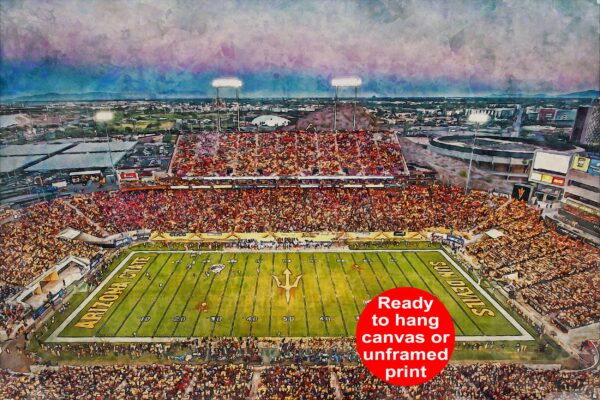 Arizona State Sun Devils, Sun Devill Football Stadium , Watercolor Digital Sketch Print Canvas Print, Sun Devil Football, Tempe Arizona