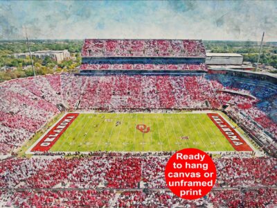 Oklahoma Sooners, Oklahoma Memorial Stadium , Watercolor Digital Sketch Print Canvas Print, University of Oklahoma, Norman Oklahoma