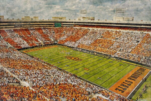 Oklahoma State Cowboys , Boone Pickens Stadium, Watercolor Digital Sketch Print Canvas Print, Oklahoma State University, Stillwater Oklahoma - Image 3
