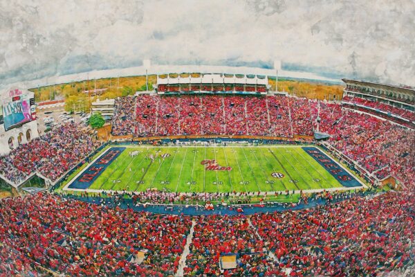 Canvas-Print of Ole Miss Rebels, Vaught Hemingway Stadium , Watercolor Digital Sketch Print Canvas Print, University of Mississippi - Image 3