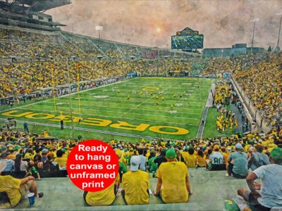 Canvas-Print of Oregon Ducks, Autzen Stadium , Watercolor Digital Sketch Print Canvas Print, University of Oregon, Eugene Oregon